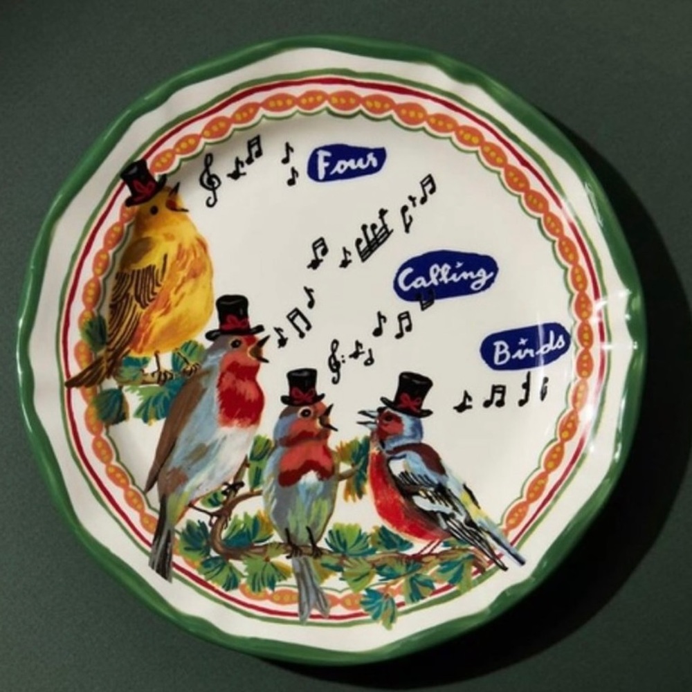Anthropologie Nathalie Lete Holiday Plate-Four Calling Birds-Brand New in Box